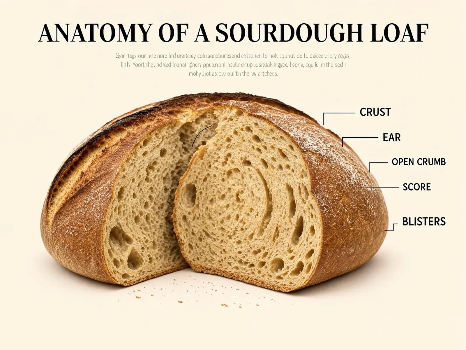Labelled anatomy of a sourdough loaf