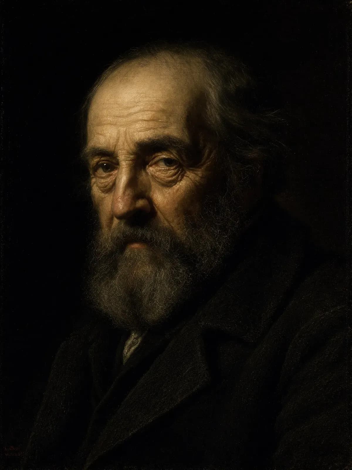 Low-key portrait of an old bearded man