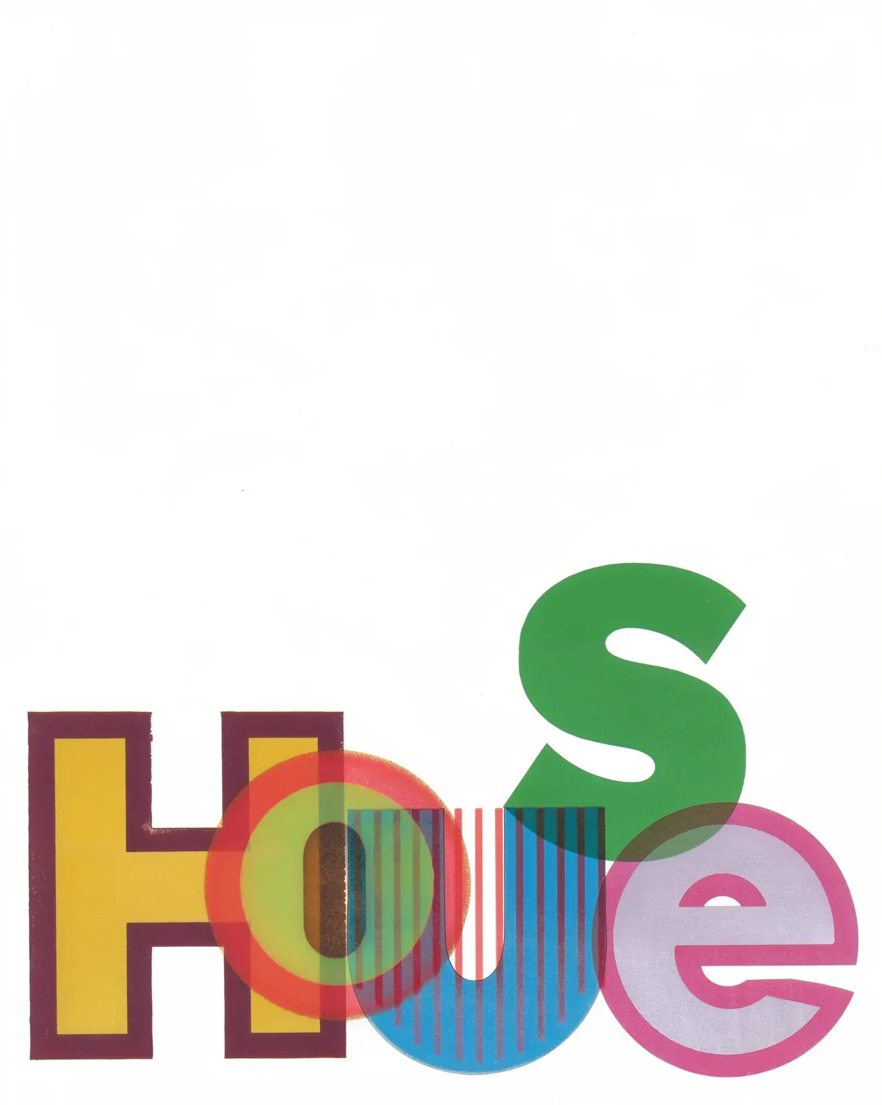 Overlapping colourful letters spelling House
