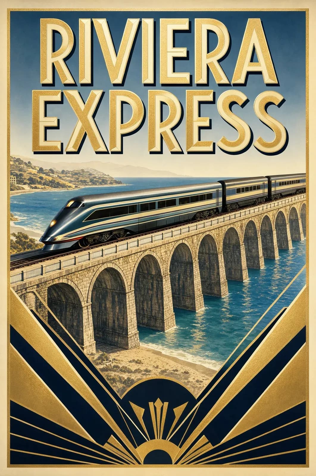 Art deco travel poster reading RIVIERA EXPRESS